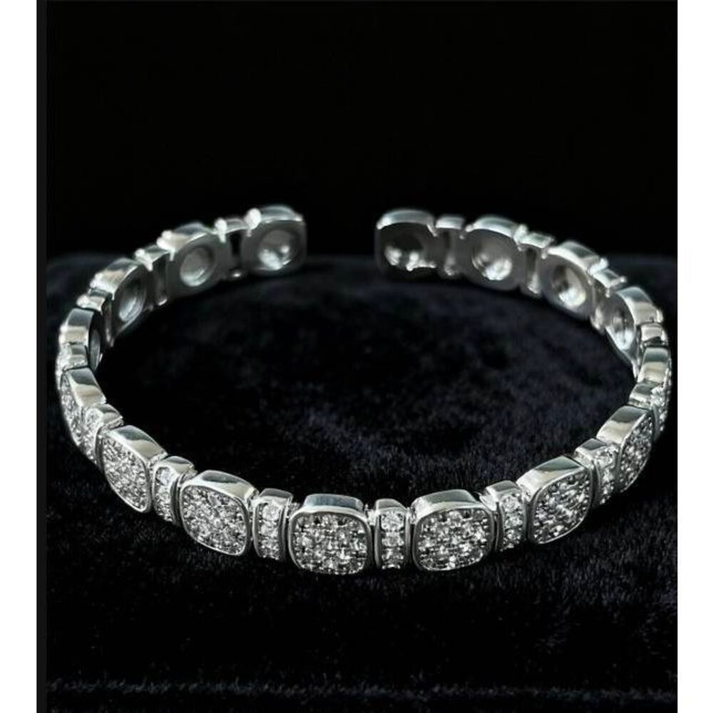 CERTIFIED 3Ct. Round Pave Genuine Moissanite Diamond Cuff Style Bracelet - Picture 9 of 9